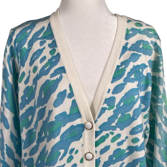 NWT Bob Mackie Wearable Art Cardigan Sweater Size Large Blue Green Animal Print - Picture 5 of 16